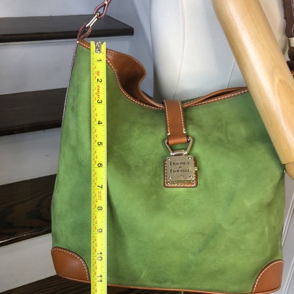 VINTAGE DOONEY BOURKE Hobo Brown Shoulder Strap Green Suede Bag with Pin Lock - Picture 8 of 17